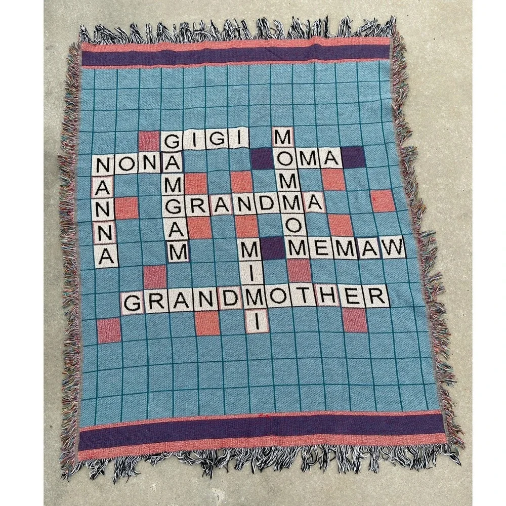 VTG Scrabble Style Throw Blanket Grandma Gigi Nana Mimi Gift Cottage Cozy 60x49